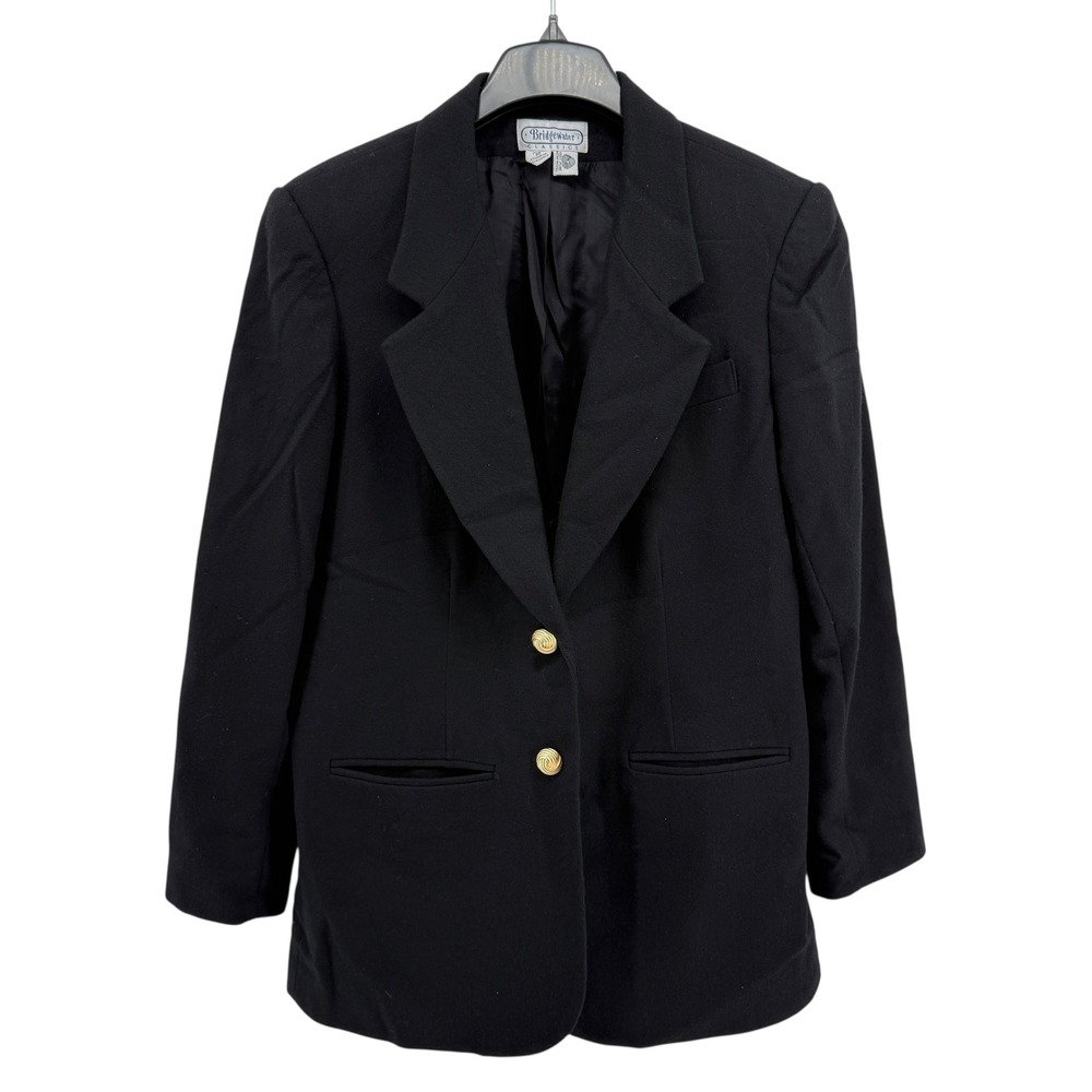 Vtg. Bridgewater Classics 100% Wool‎ Blazer Black Gold Buttons Jacket Womens 12